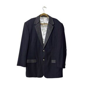 American Chang Navy Pinstripe Mens Blazer W/ Embossed Buttons